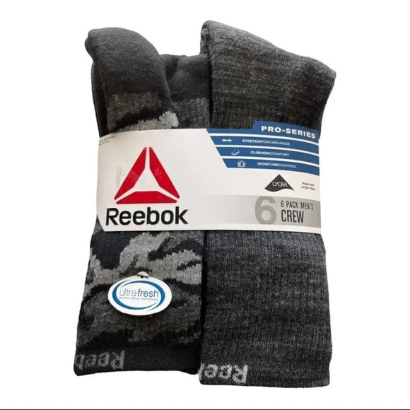 Reebok men’s socks pack of 6 Crew - Picture 1 of 7